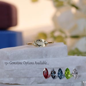 East-West Marquise Cut Champagne Quartz Ring, 18k Gold Vermeil Ring, Half Bezel Set Minimalist Ring,  Anniversary Gift, Crystal Quartz Ring