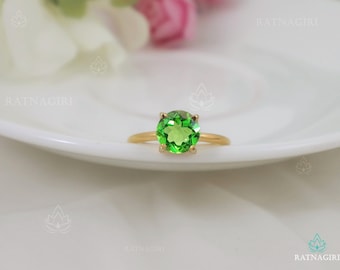 8mm Round Green Diopside Ring, Round Women Solitaire Ring, 18kj God Vermeil Minimalist Ring, 925 Handcrafted Everyday Ring, Anniversary Gift