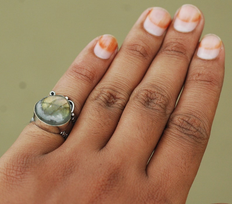 Women Statement Ring Labradorite Ring Silver Plated Ring Handmade Silver Ring Gift for her New Year/'s Gift Gemstone Silver Ring