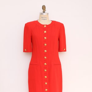 80s/90s Louis Féraud designer red wool midi dress with gold buttons