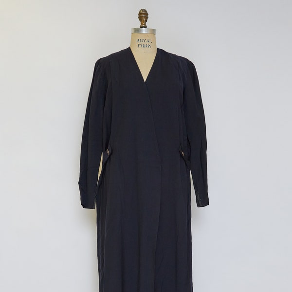 40s vintage unbranded lighter-weight navy wool duster coat, selling as-is