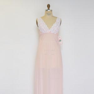 80s vintage Elsie of Miami baby pink lacy v-neck long slip