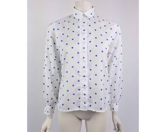 Tan Geometric Secretary Chic Vintage Personal Petites Polyester Button Down Blouse Size 6 Purple Teal
