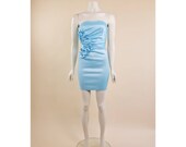 90s Y2K Jessica McClintock For Gunne Sax sky blue strapless figure hugging mini dress with ruffles size 5 XXS