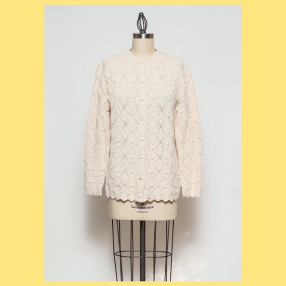 vintage 60s Cuddle Knit creme cardigan sweater wit