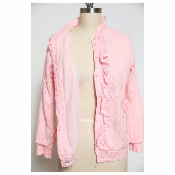 vintage 60s unbranded bubblegum pink pointelle kn… - image 7