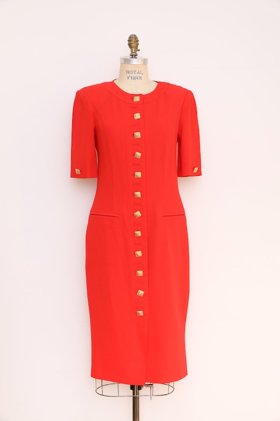 80s/90s Louis Fraud Designer Red Wool Midi Dress With Gold Buttons - Etsy
