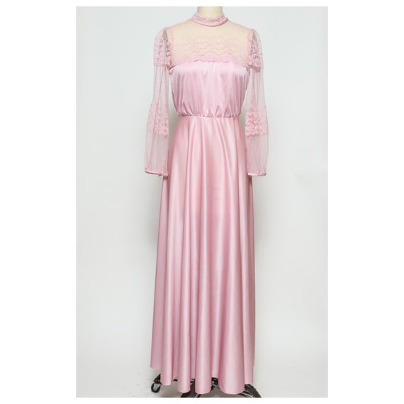 70s JC Penneys Fashion mauve lace maxi dress