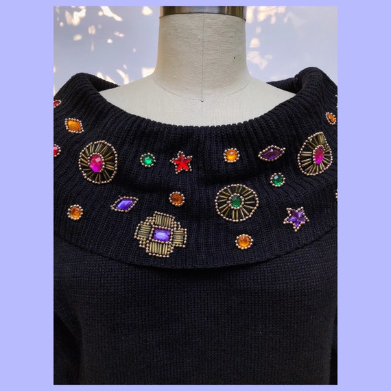 vintage 90s jeweled collar off-the-shoulder sweat… - image 3