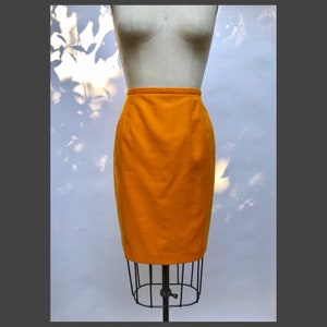 vintage 1990s Harvé Bernard bright marigold fitted wool skirt