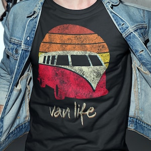 Vintage 70s Van Life Surf Shirt, Graphic Tee Men, Tees For Women, 70s Style Design Crewneck Tshirt, Soft Funny Retro T Shirts, Cool 1970&#39;s