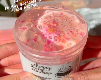 Cherry Blossom Raindrop, Clear Slime + Cloud Dough Slime, Cherry Blossom Scented Slime, Cherry Blossom Gift, Slime Shop, Slime Fantasies