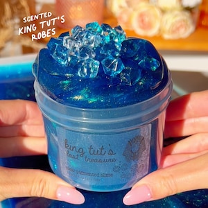 King Tut's Lost Treasure, Pigmented Clear Slime, Blue Slime with Gold Shifts, Pharaoh Gift, Unique Slime Shops, Slime Fantasies