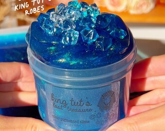 King Tut's Lost Treasure, Pigmented Clear Slime, Blue Slime with Gold Shifts, Pharaoh Gift, Unique Slime Shops, Slime Fantasies