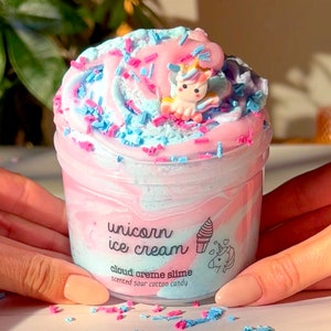 Unicorn Ice Cream, Cotton Candy Slime, Pink & Blue Cloud Creme Slime, Slime with Sprinkles + Charm, Slime Fantasies, Slime Shops