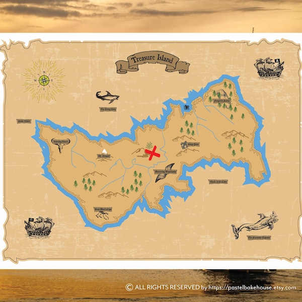 Pirate Treasure Map, Pirate party, Printable, Instant Download, Treasure Map, Map