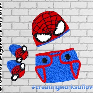 Crochet Spiderman Diaper Cover Set Size 0-3 Months Pattern