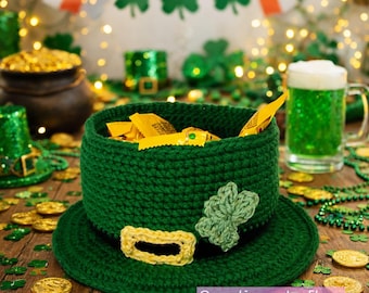 Crochet Leprechaun Hat Centerpiece/ Candy Dish, St Patrick's Day