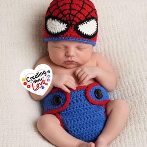 Patrón para conjunto de cubrepañal de Spiderman a crochet, talla 0-3 meses imagen 3