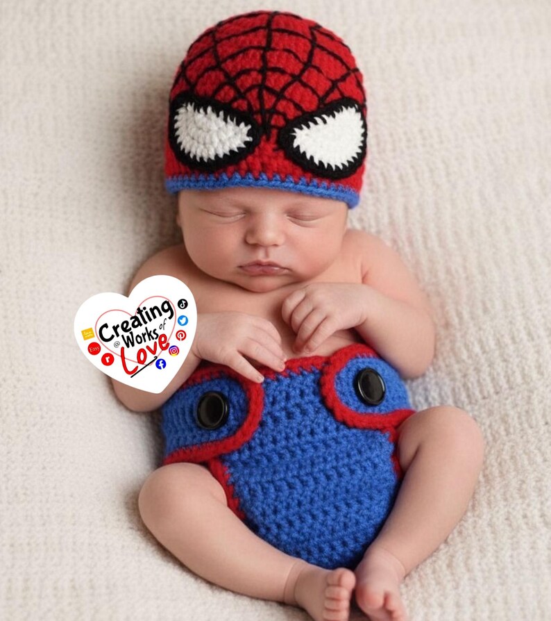 Patrón para conjunto de cubrepañal de Spiderman a crochet, talla 0-3 meses imagen 3