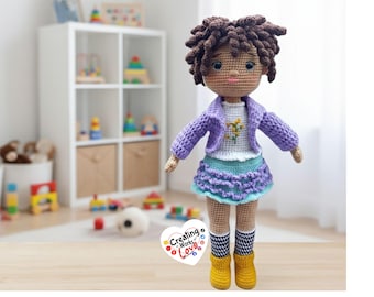 Crochet Doll: 18" Handmade Doll with Curly Hair