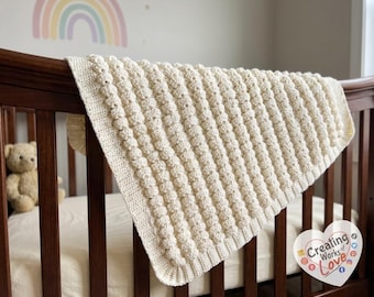 Handmade Crochet Baby Blanket: Cream Textured Shell Stitch