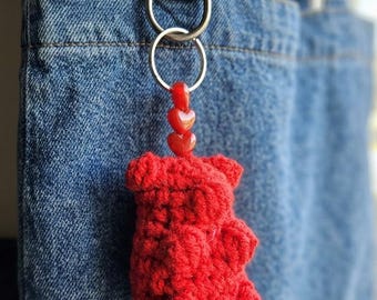 Crochet red gummy bear keychain,  charm