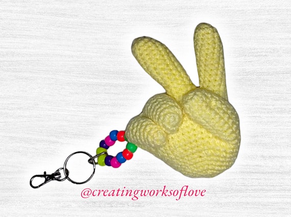 Crochet Peace Sign Keychain: Handmade Emoji Hand Bag Charm - Etsy