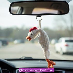 Crochet Chicken Keychain: Acrylic Car Mirror Charm