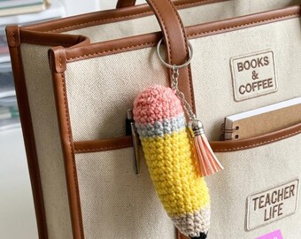 Crochet pencil keychain,  Bag Charm
