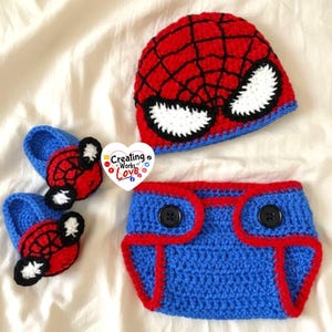 Patrón para conjunto de cubrepañal de Spiderman a crochet, talla 0-3 meses imagen 2
