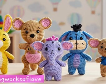 Winnie The Pooh And Friends amigurumipatroon, haakpatroon, klonterig, Heffalump, konijn, kanga, kanga, Iejoor