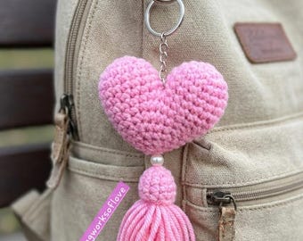 Crochet Heart Keychain,  bag charm