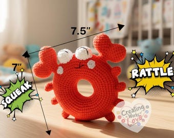 Crochet Crab Baby Rattle Toy: Squeak & Shake