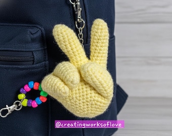 Crochet Peace Sign Keychain: Handmade Emoji Hand Bag Charm - Etsy