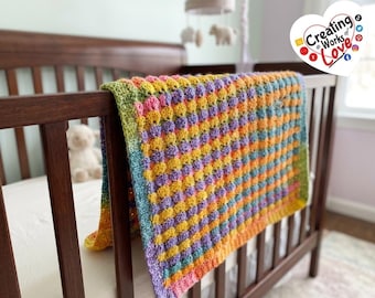 Crochet Rainbow Baby Blanket: Soft Acrylic Shell Stitch, 34"