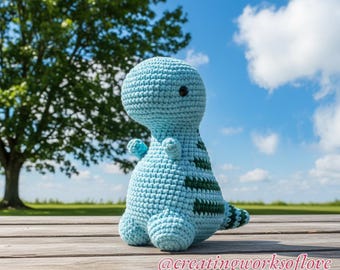 Crochet T Rex Dinosaur Stuffed Toy: Blue Dino Amigurumi