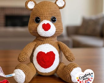 Crochet Valentine Heart Bear Stash Jar Pattern (US Terms)