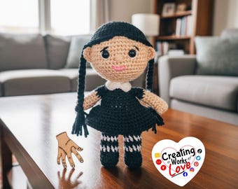 Mini Wednesday Crochet Doll Pattern: 7" Amigurumi (PDF Pattern)