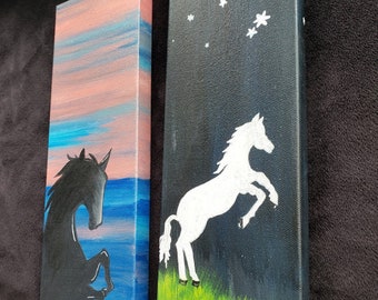 Horse paintings- small canvas painting -set of 2/split canvas/Wildlife animal decor/top gifts