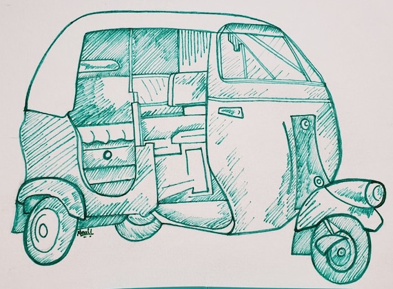 How to draw auto rickshaw step by step for beginners