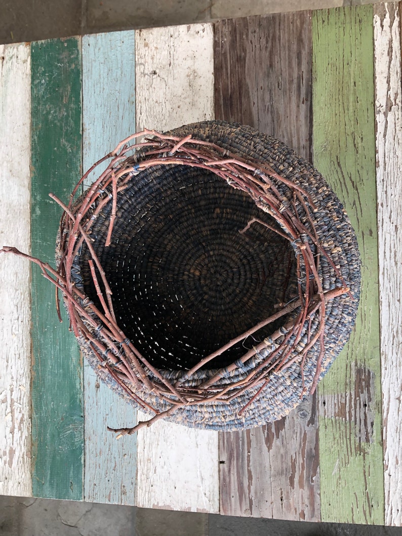 Twig Basket handmade, Coiled Natural Raffia, Etsy