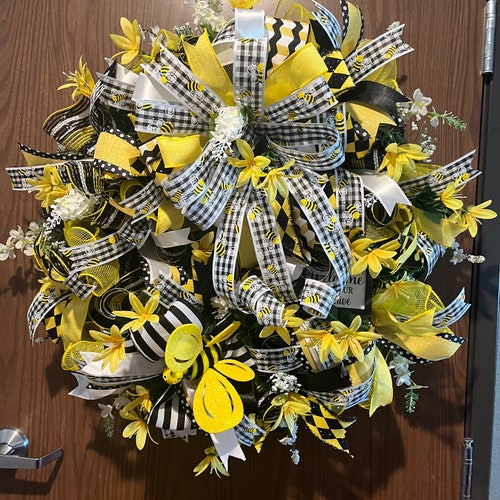 Welcome shops to Our Hive Bumble Bee Wreath Front Door Decor Wall Hanger