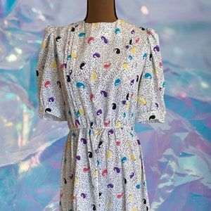 Vintage 80s Retro Print Dress, Size XS/S