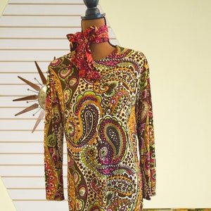 Vintage Handmade Psychedelic 70s Mini Shift Dress, Size S/M