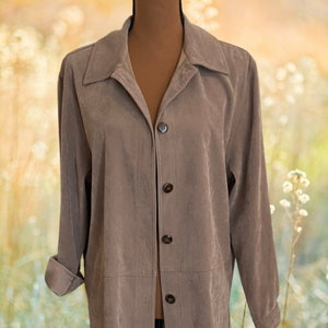 Vintage 90s Y2K Suede and Silky Button Up Shirt, Size XS-M