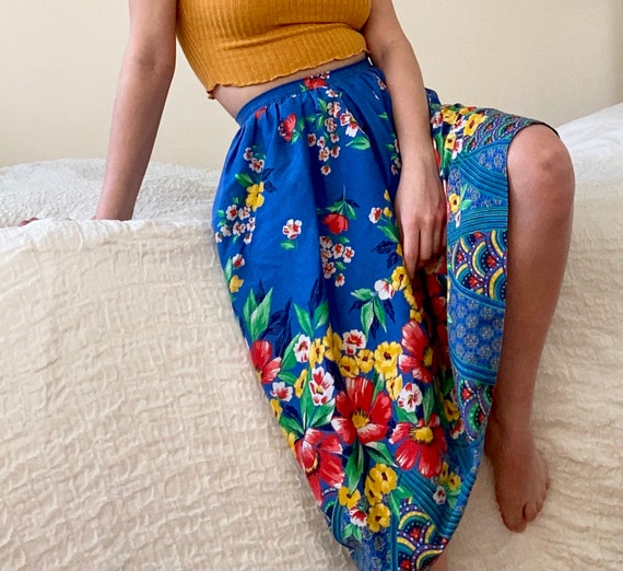 Vintage 60s Handmade Floral Retro A-Line Skirt - image 2