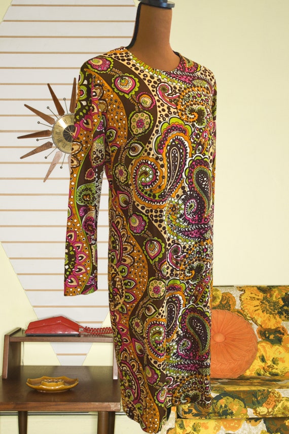 Vintage Handmade Psychedelic 70s Mini Shift Dress… - image 3