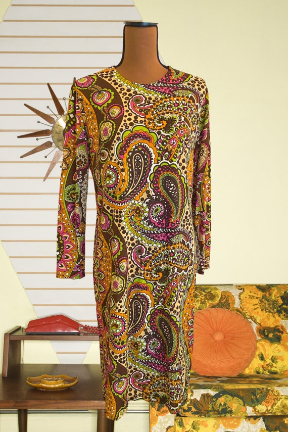 Vintage Handmade Psychedelic 70s Mini Shift Dress… - image 4