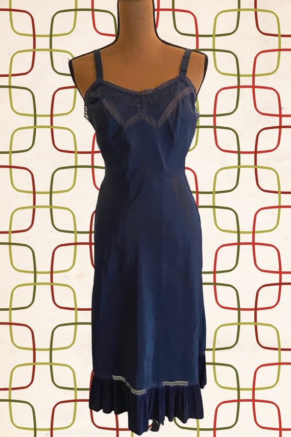 Vintage 40s 50s Blue Slip Dress, Size XS/S